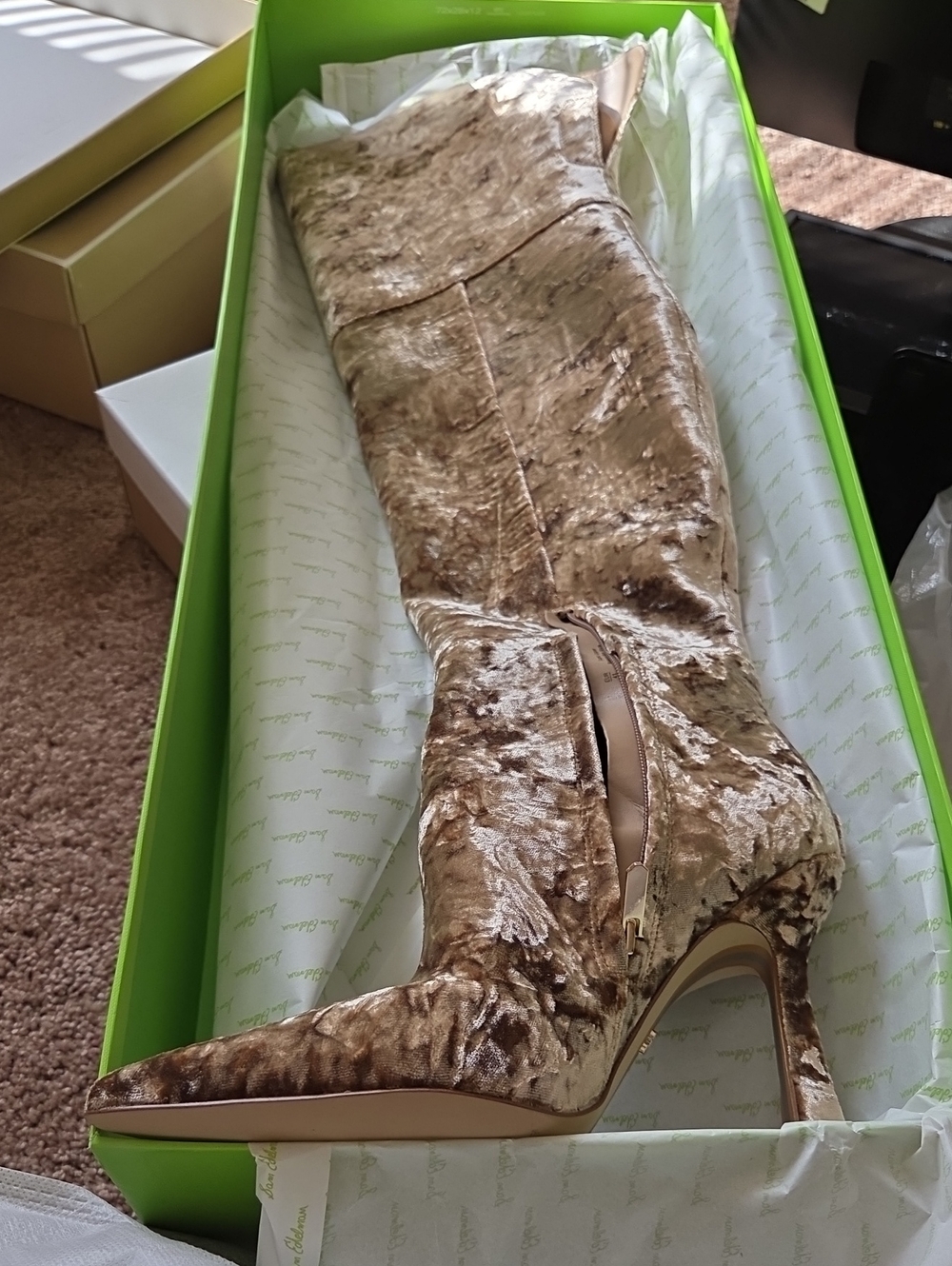 Sam Edelman Crushed Velvet Over-the-Knee Boots in Taupe